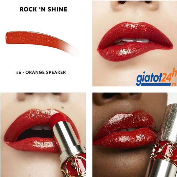 Son YSL Rouge Volupté Rock’n Shine 6 Orange Speaker lên môi đẹp không